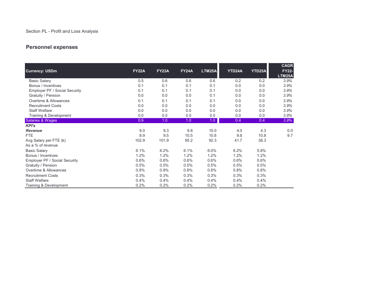 Sample FDD databook &mdash; Personnel expenses & FTE page